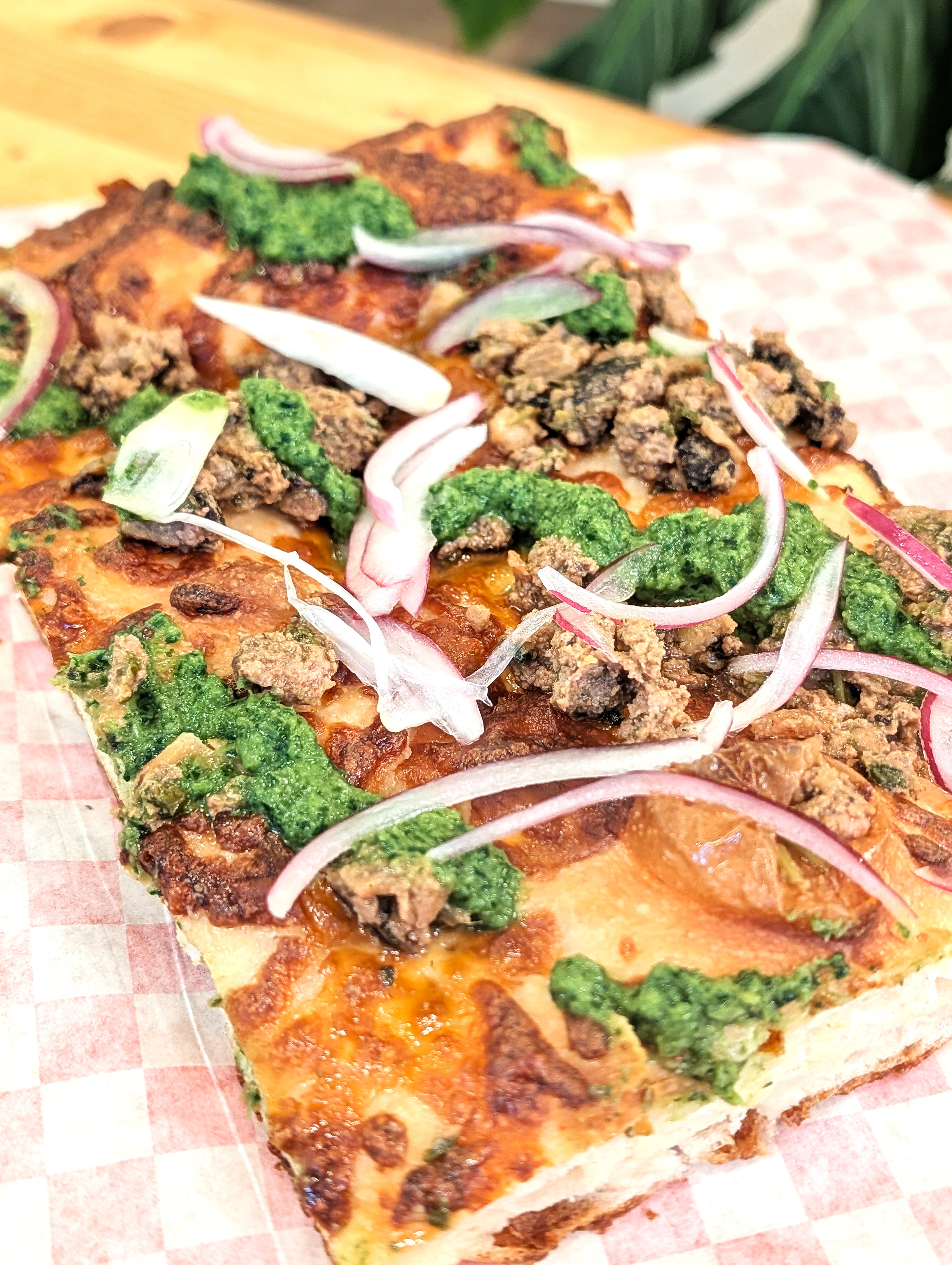 Desi Pizza - Lamb, Cilantro Chutney, Pickled Onions